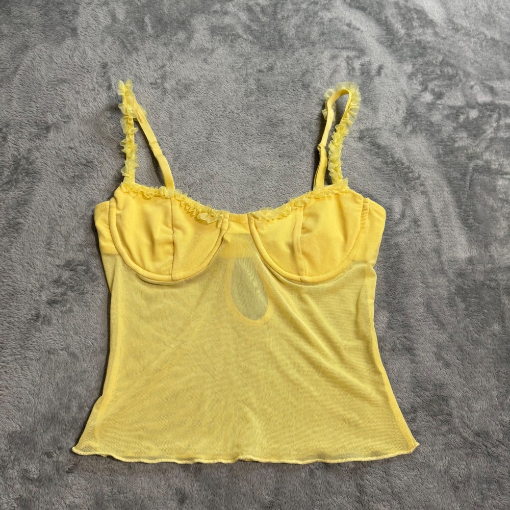 Edikted Yellow Mesh Ruffle Underwire Bustier Camisole Top Small